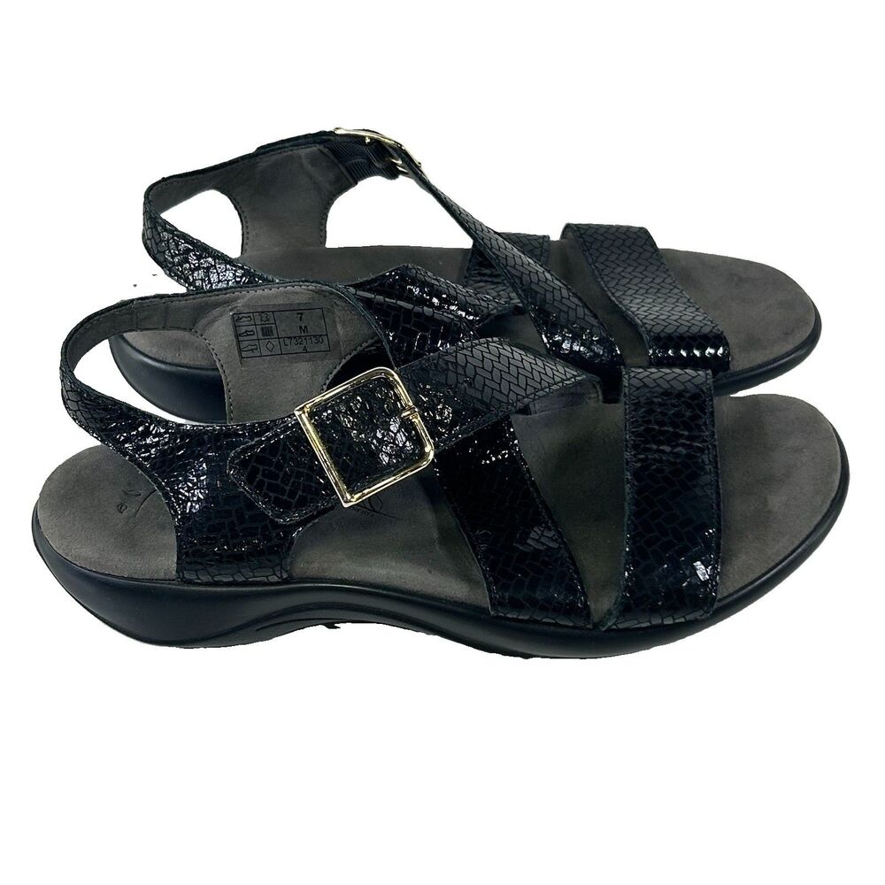 SAS Laguna Shoes Womens Size 7 Weave Henna Black Leather Strappy Comfort Sandals